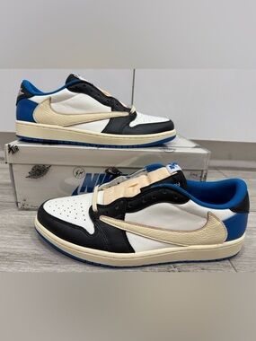 Fragment Travis Scott Jordan 1 Retro Low DM7866-140 Sail Military Blue Black 12